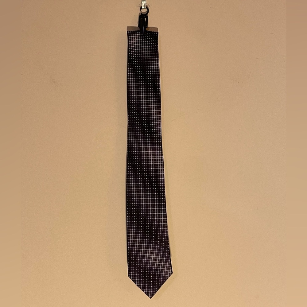 J. Ferrar Men’s Tie Metallic Purple Black Abstract Mini Squares Skinny Tie 2.75”